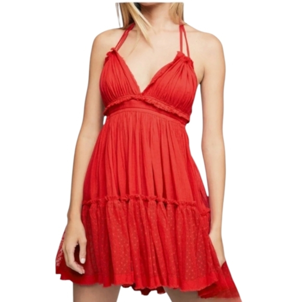 R. Vivimos Womens Summer Halter V Neck‎ Backless Mini Short Dress Sleeveless Red